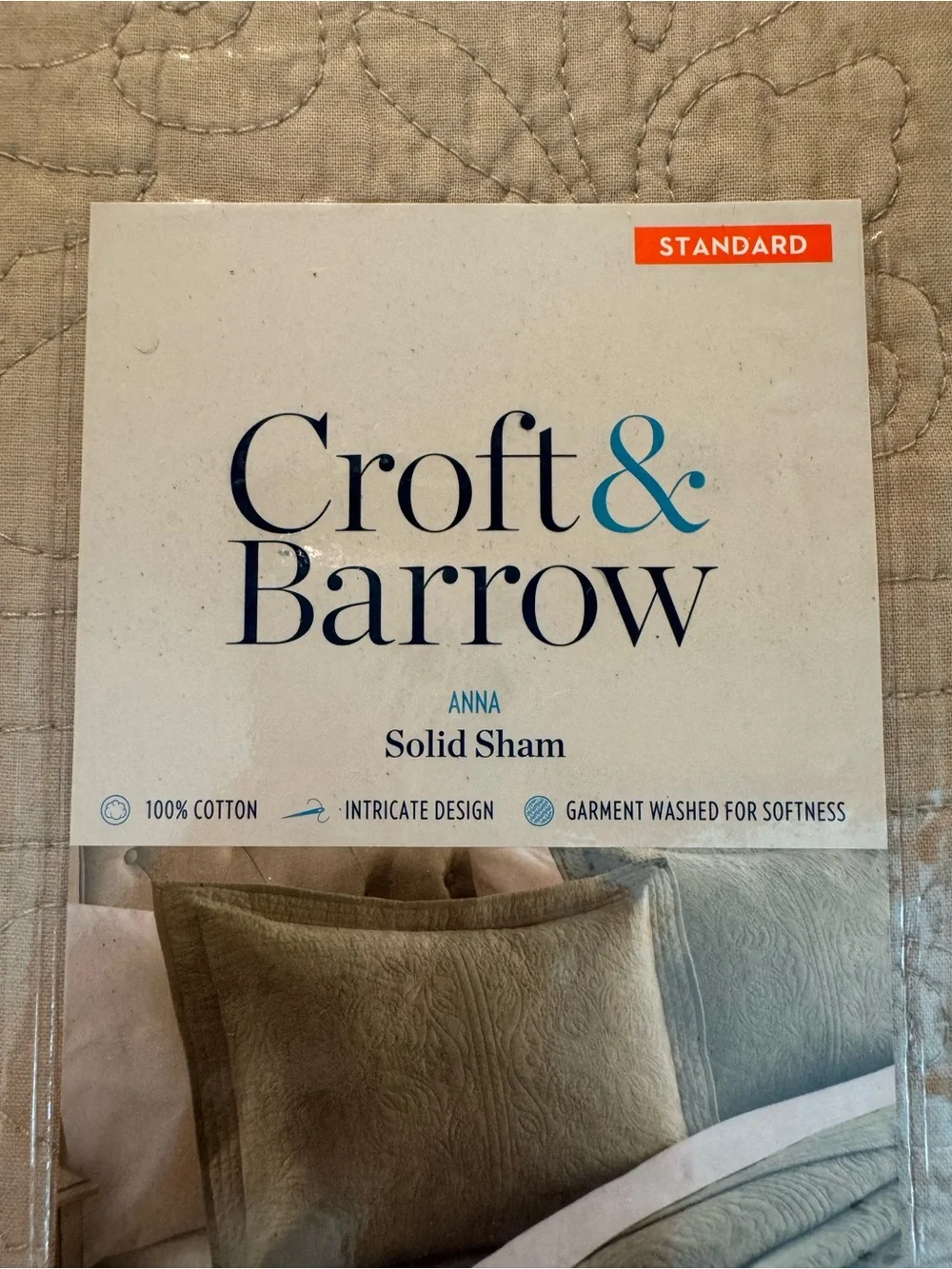 Croft & Barrow Anna  Quilted Pillow Sham - Mushroom (Taupe)